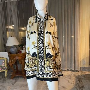 Jessica Holbrook Silk Safari Leopard Zebra button down S